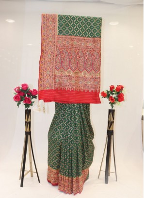 Charming Green And Red Banarasi Silk Saree