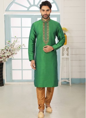 Charming Green Color Festive Wear Art Silk Kurta Pajama