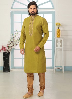 Charming Green Color Festive Wear Art Silk Kurta Pajama