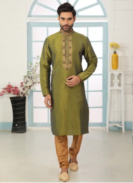 Charming Green Color Festive Wear Art Silk Kurta Pajama