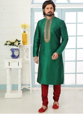 Charming Green Color Festive Wear Art Silk Kurta Pajama