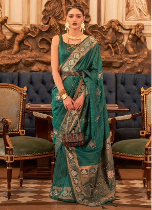 Charming Green Weaving Contemporary Style Saree