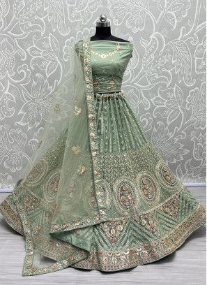 Charming Net Green Thread Work Trendy Lehenga Choli