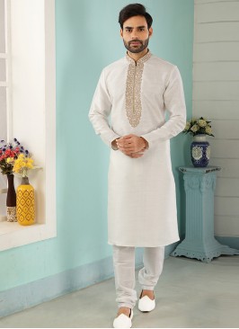 Charming Off White Color Festive Wear Art Silk Kurta Pajama