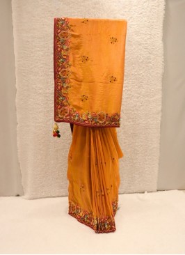 Charming Orange Banarasi Tissue Silk Saree For Wedding