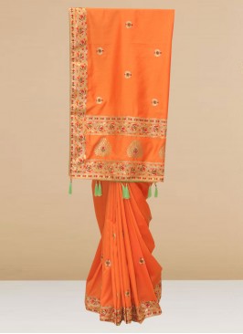 Charming Orange Color Function Wear Designer Saree