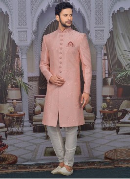 Charming Peach Color Men Sherwani For Wedding