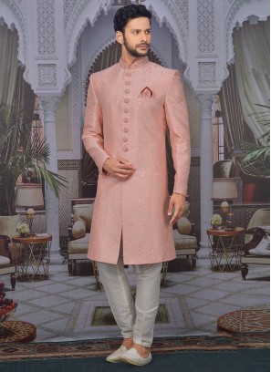 Charming Peach Color Men Sherwani For Wedding