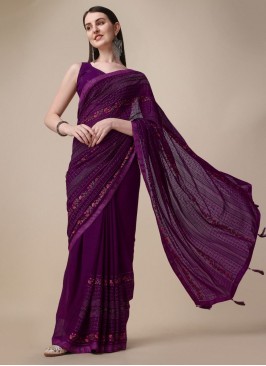 Charming Purple Embroidered Classic Designer Saree