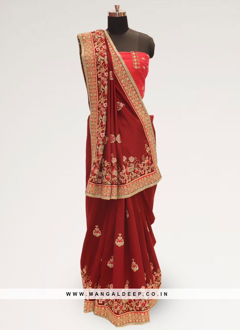 Charming Red Color Festive Wear Designer Saree