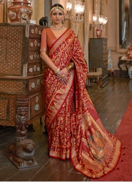 Charming Rust Weaving Trendy Saree