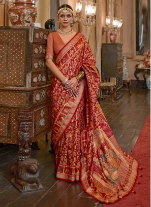Charming Rust Weaving Trendy Saree