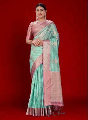 Charming Sea Green Organza Contemporary Style Saree