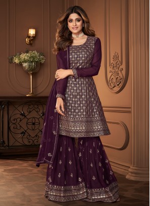 Charming Shamita Shetty Purple Georgette Readymade Salwar Suit