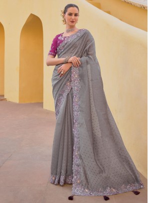 Charming Silk Grey Contemporary Style Saree