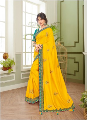 Charming Yellow Color Fancy Saree