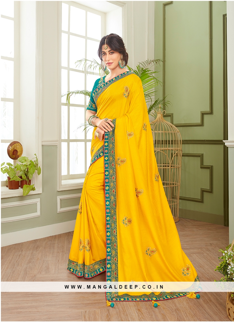 Charming Yellow Color Fancy Saree