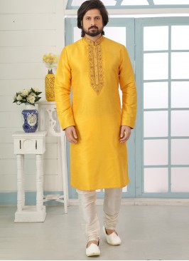 Charming Yellow Color Festive Wear Art Silk Kurta Pajama