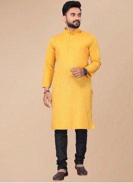 Charming Yellow Color Function Wear Cotton Men's Kurta