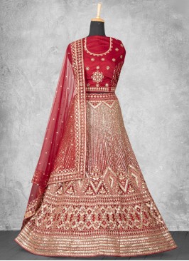 Cherubic Crimson Sequins Lehenga Choli