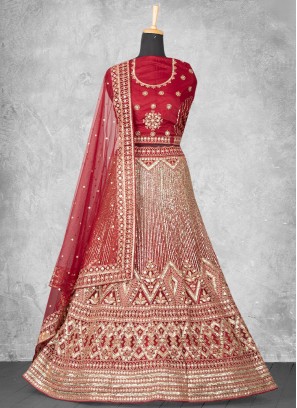 Cherubic Crimson Sequins Lehenga Choli