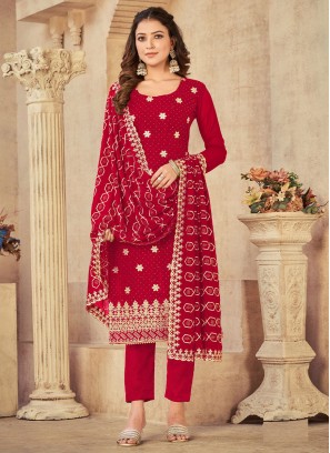 Cherubic Embroidered Red Georgette Trendy Salwar Suit