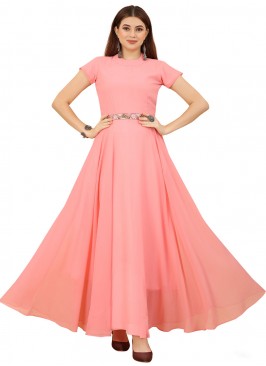 Cherubic Plain Pink Georgette Gown 
