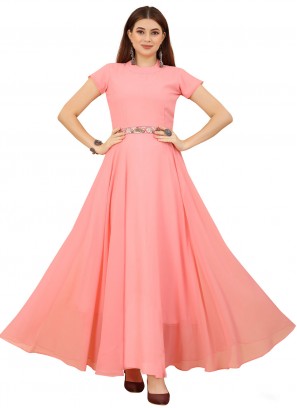 Cherubic Plain Pink Georgette Gown 