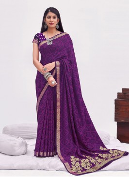 Cherubic Weaving Banarasi Silk Purple Classic Designer Saree