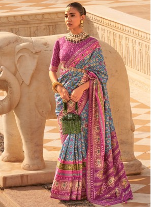 Cherubic Weaving Patola Silk  Blue and Purple Classic Saree