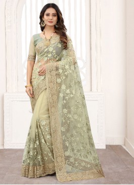 Chic Embroidered Green Classic Designer Saree