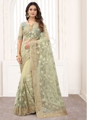 Chic Embroidered Green Classic Designer Saree