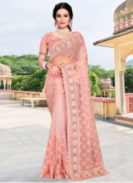 Chic Net Peach Zari Saree