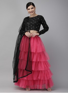 Chic Net Pink Ruffle Lehenga Choli