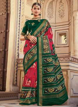 Chic Patola Print Mehndi Classic Saree