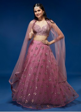 Chic Pink Sequins Trendy Lehenga Choli