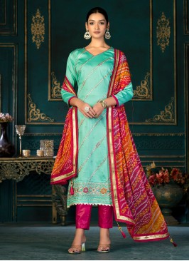 Chic Sea Green Cotton Straight Salwar Kameez