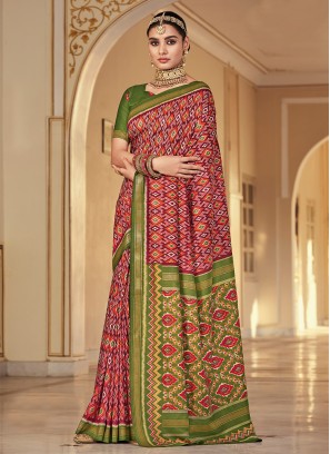 Chic Silk Multi Colour Patola Print Trendy Saree