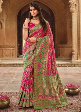 Chic Silk Pink Trendy Saree