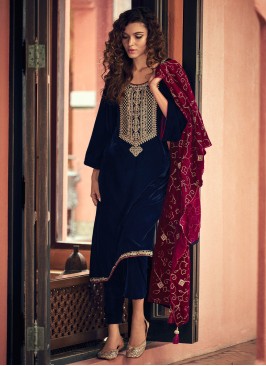 Chic Zari Navy Blue Velvet Salwar Suit