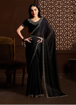 Chiffon Black Stone Work Classic Saree