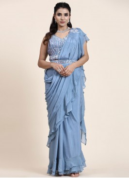 Chiffon Blue Classic Saree