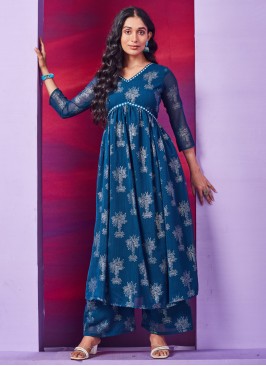 Chiffon Blue Designer Kurti