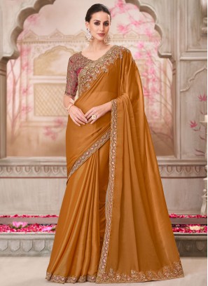Chiffon Designer Saree in Rust