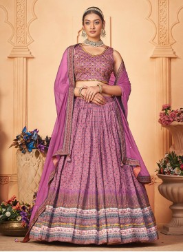 Chiffon Digital Print A Line Lehenga Choli in Purple