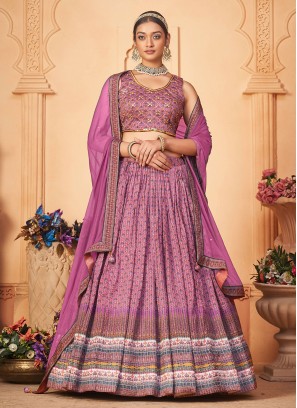 Chiffon Digital Print A Line Lehenga Choli in Purple