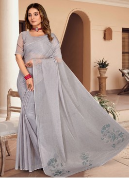 Chiffon Grey Contemporary Style Saree