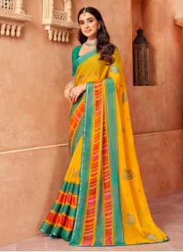 Chiffon Printed Contemporary Saree in Yellow