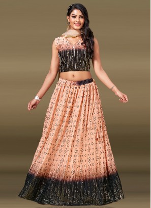 Chiffon Readymade Lehenga Choli in Black and Peach