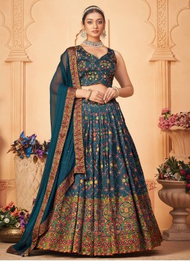 Chiffon Readymade Lehenga Choli in Teal